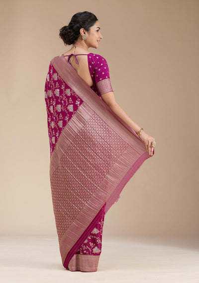 Wine Zariwork (Gold) Georgette Silk Saree-koskii