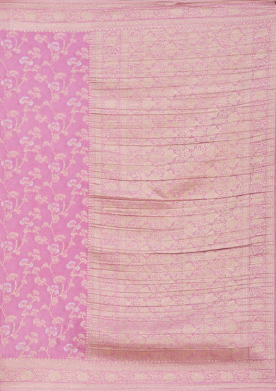 Onion Pink Zariwork (Gold) Georgette Silk Saree-koskii