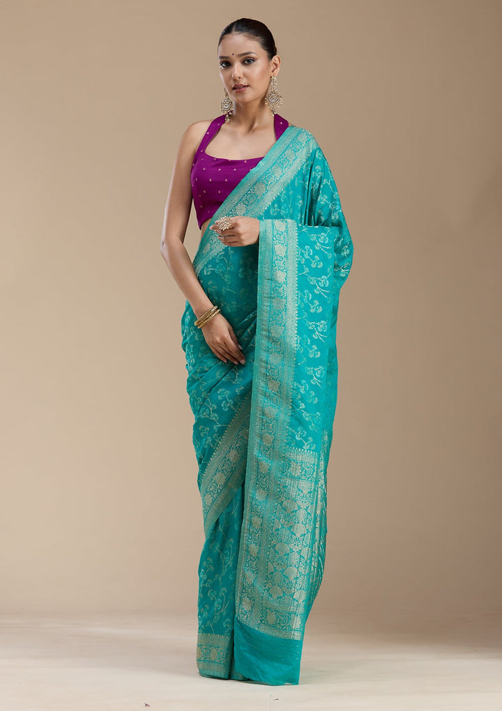 Rama Green Zariwork (Gold) Georgette Silk_Saree-koskii