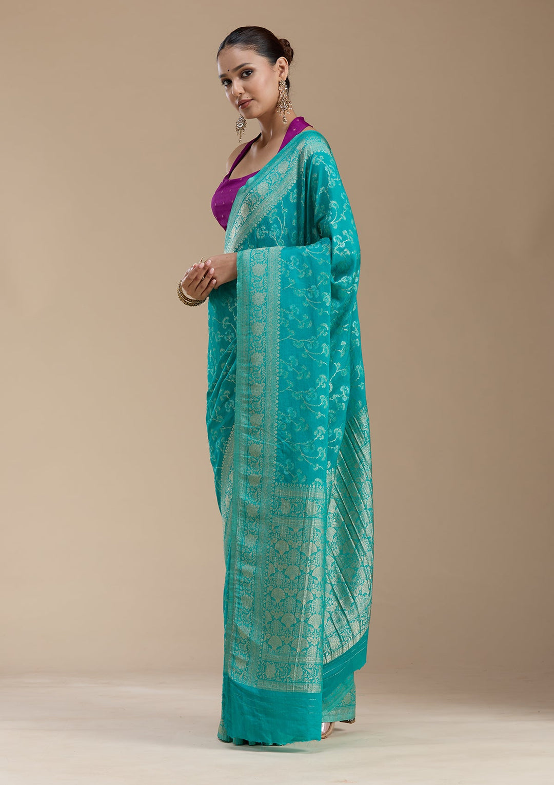 Rama Green Zariwork (Gold) Georgette Silk_Saree-koskii