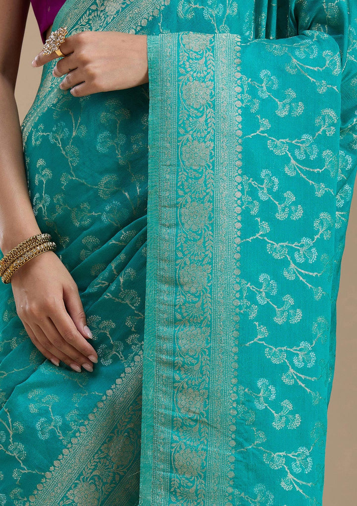 Rama Green Zariwork (Gold) Georgette Silk_Saree-koskii