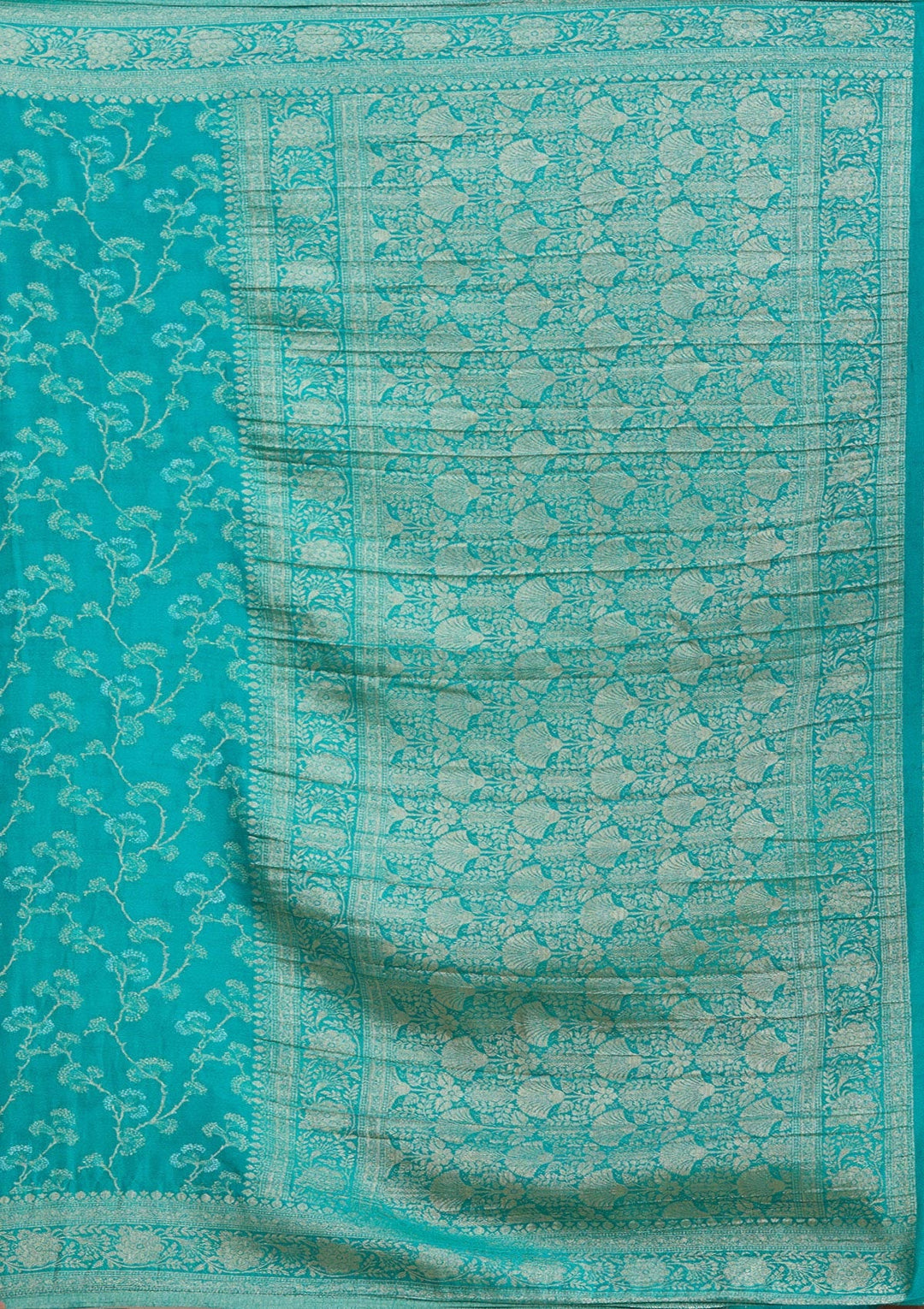 Rama Green Zariwork (Gold) Georgette Silk_Saree-koskii