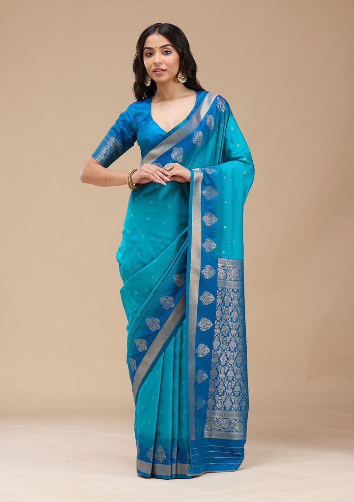 Turquoise Blue Paithani Silk Saree-koskii