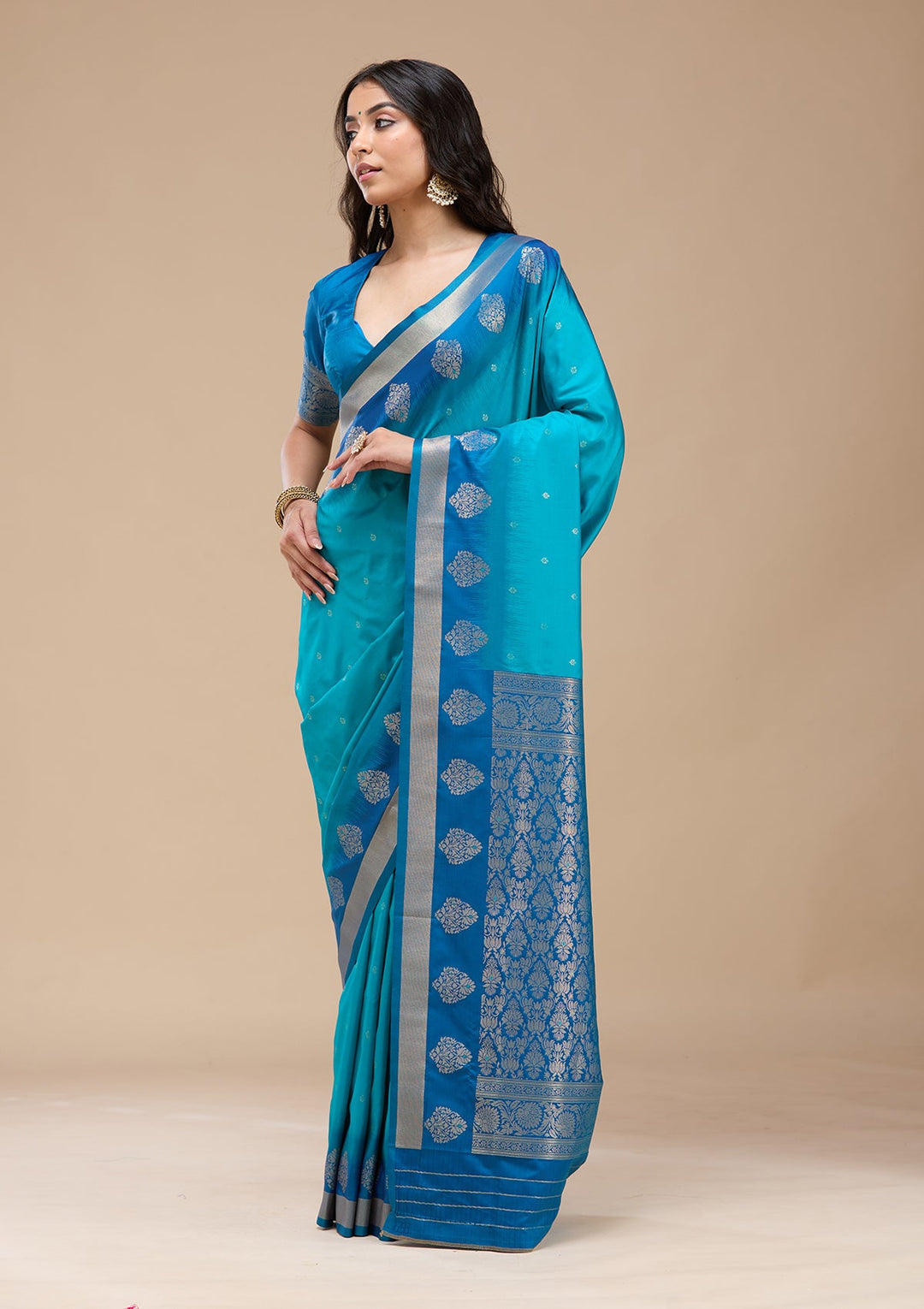 Turquoise Blue Paithani Silk Saree-koskii