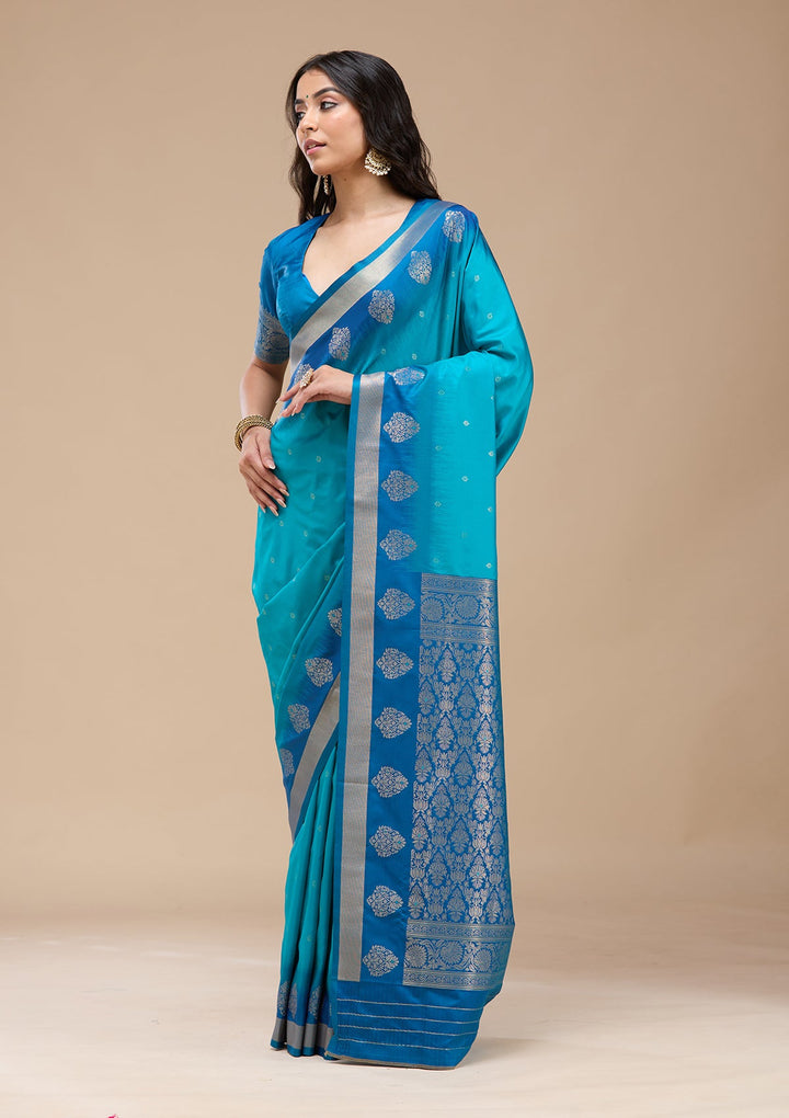 Turquoise Blue Paithani Silk Saree-koskii