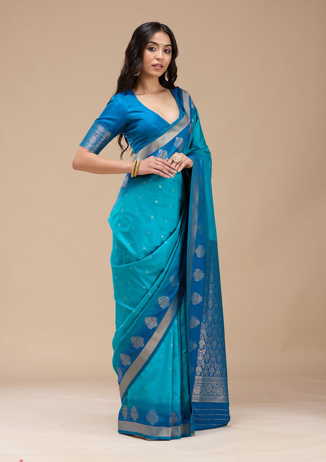 Turquoise Blue Paithani Silk Saree-koskii