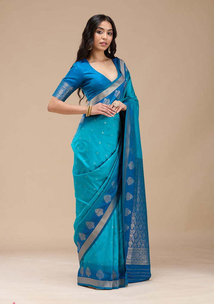 Turquoise Blue Paithani Silk Saree-koskii