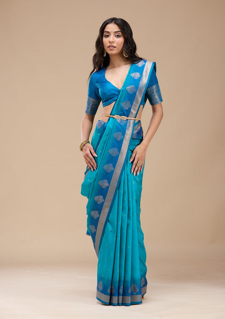 Turquoise Blue Paithani Silk Saree-koskii