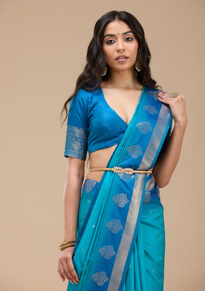 Turquoise Blue Paithani Silk Saree-koskii