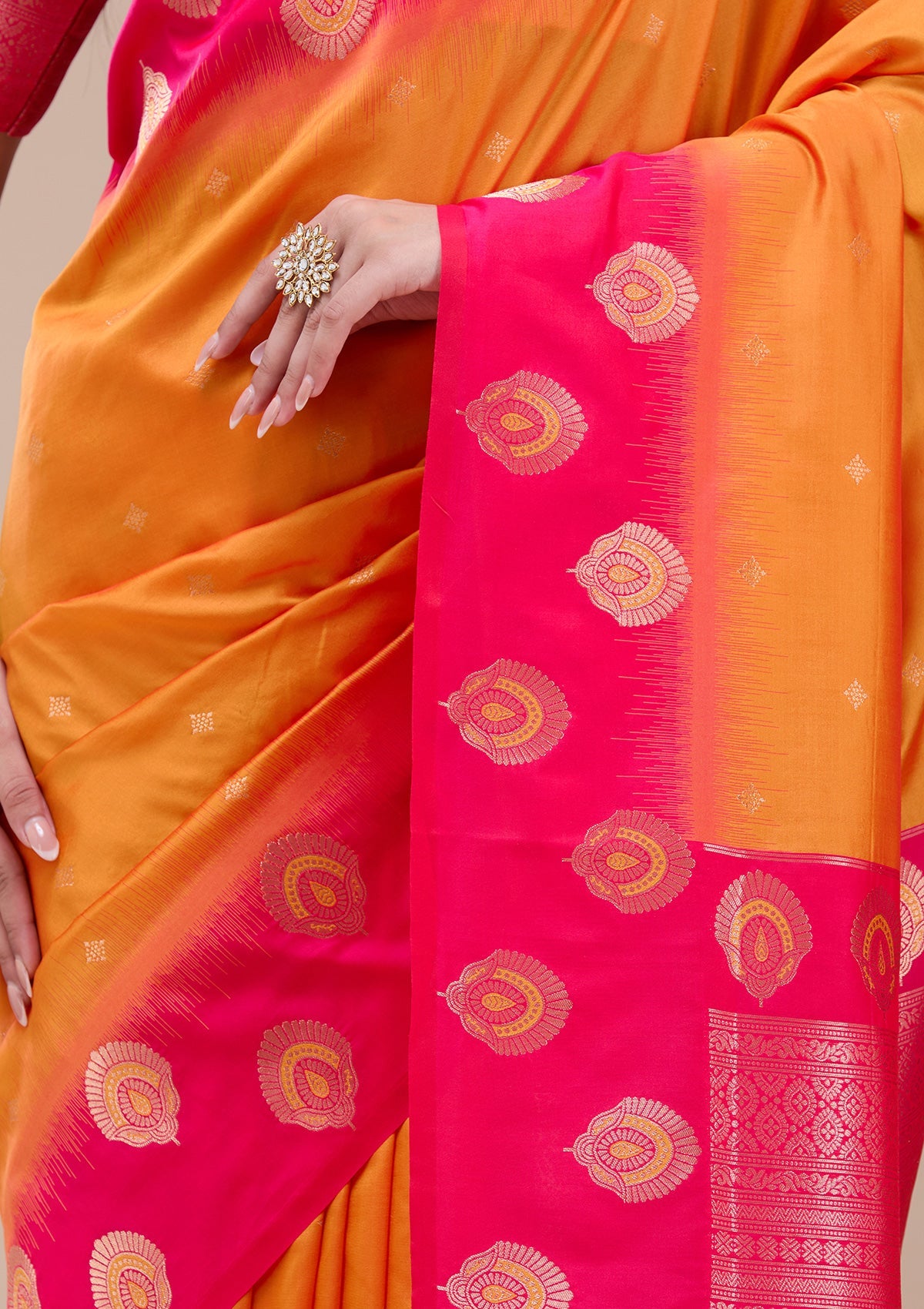 Orange Paithani Silk Saree-koskii