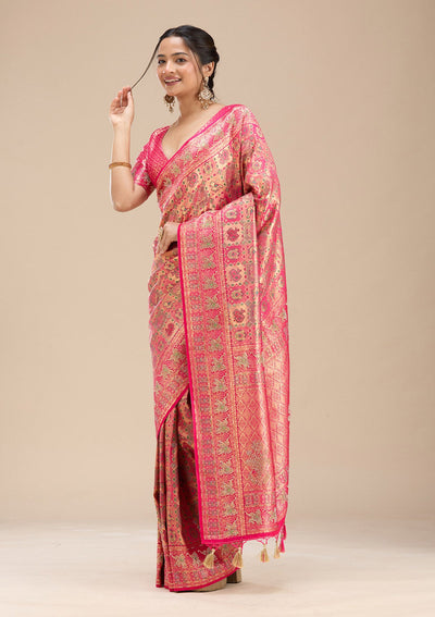 Rani Pink Stonework Silk Saree-Koskii