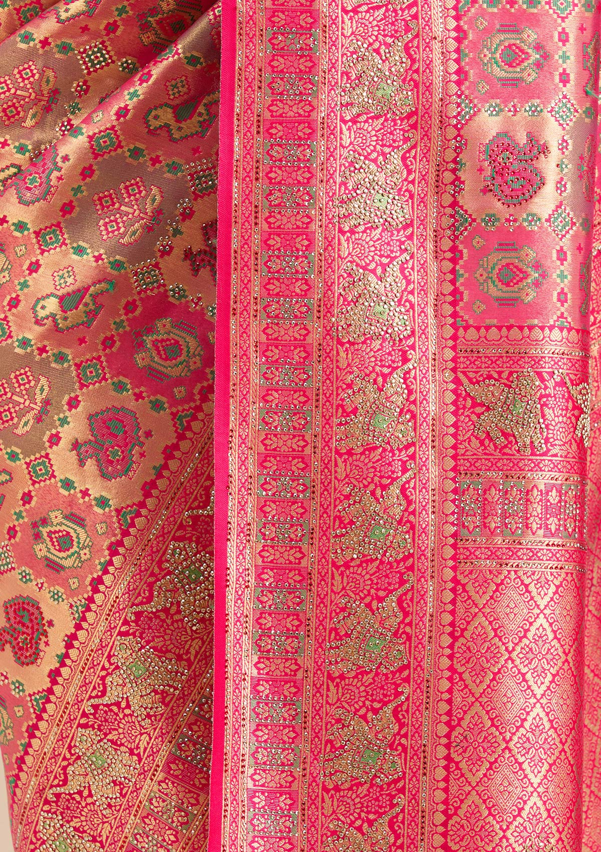 Rani Pink Stonework Silk Saree-Koskii