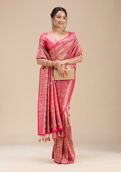 Rani Pink Stonework Silk Saree-Koskii