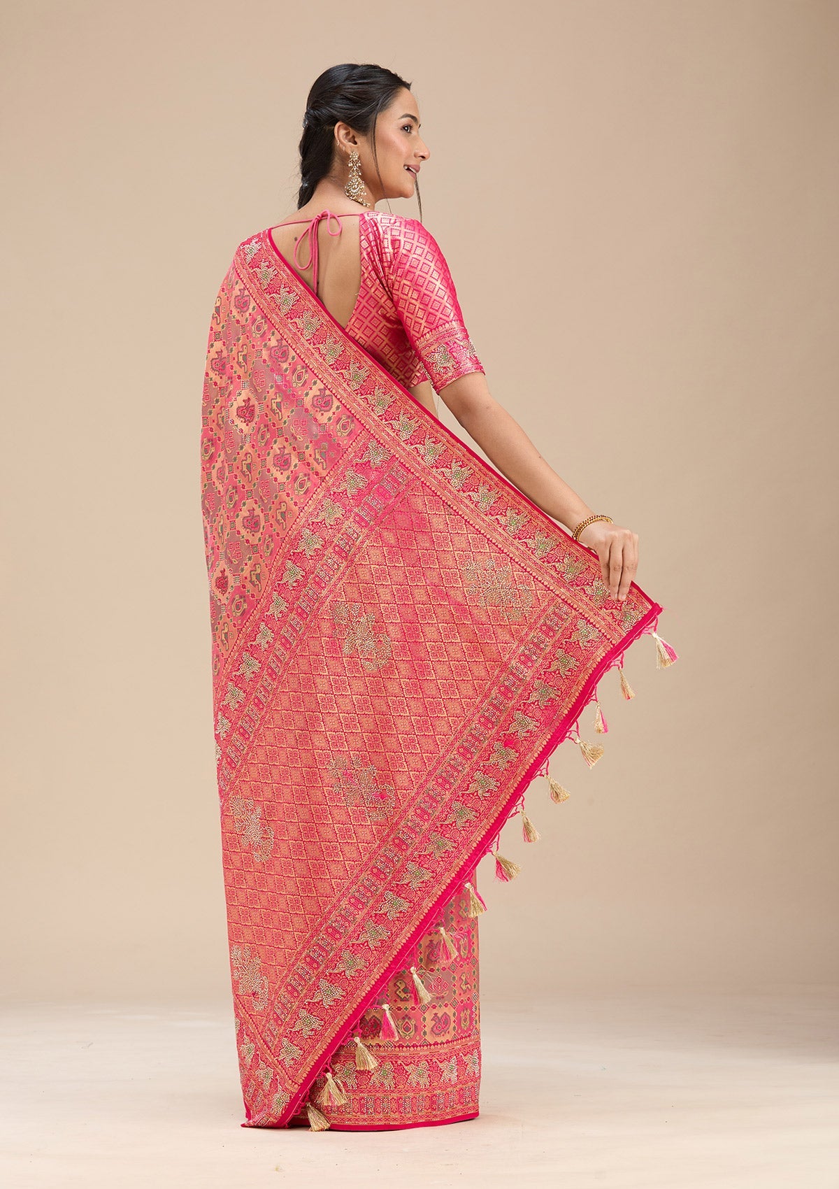 Rani Pink Stonework Silk Saree-Koskii