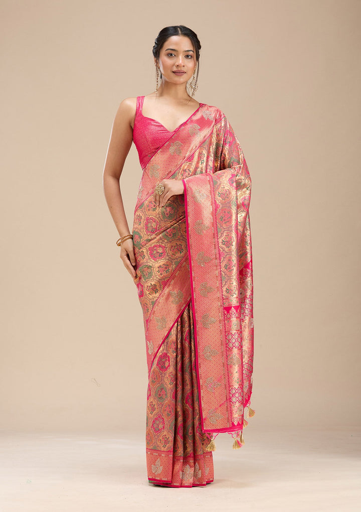 Rani Pink Stonework Silk Saree-Koskii