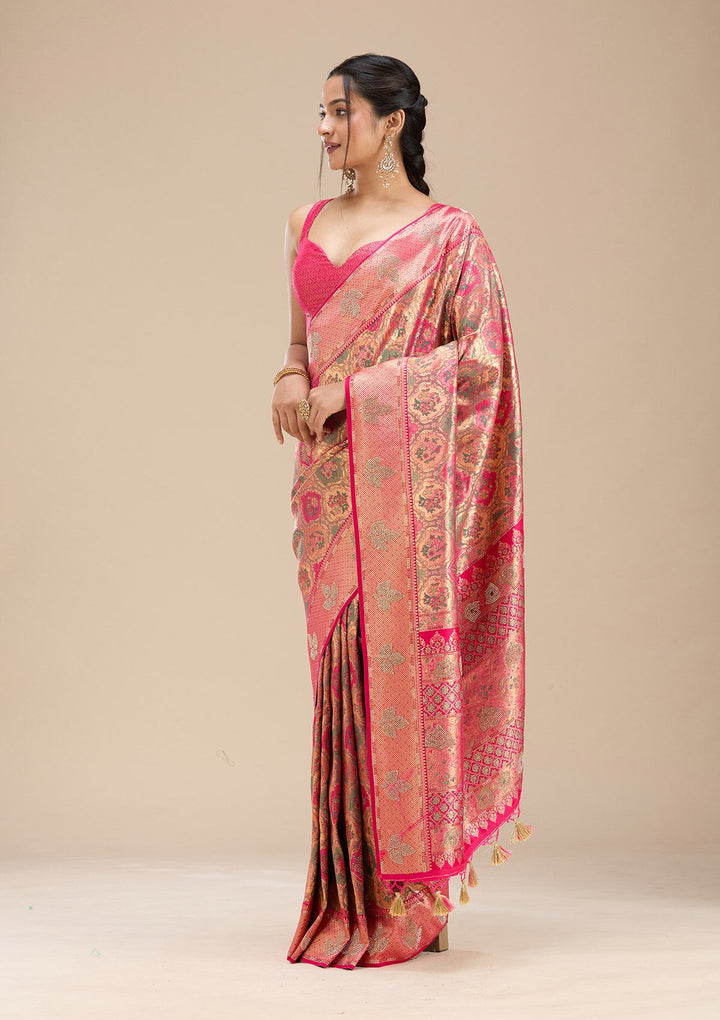 Rani Pink Stonework Silk Saree-Koskii
