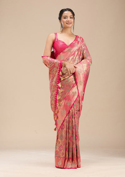 Rani Pink Stonework Silk Saree-Koskii