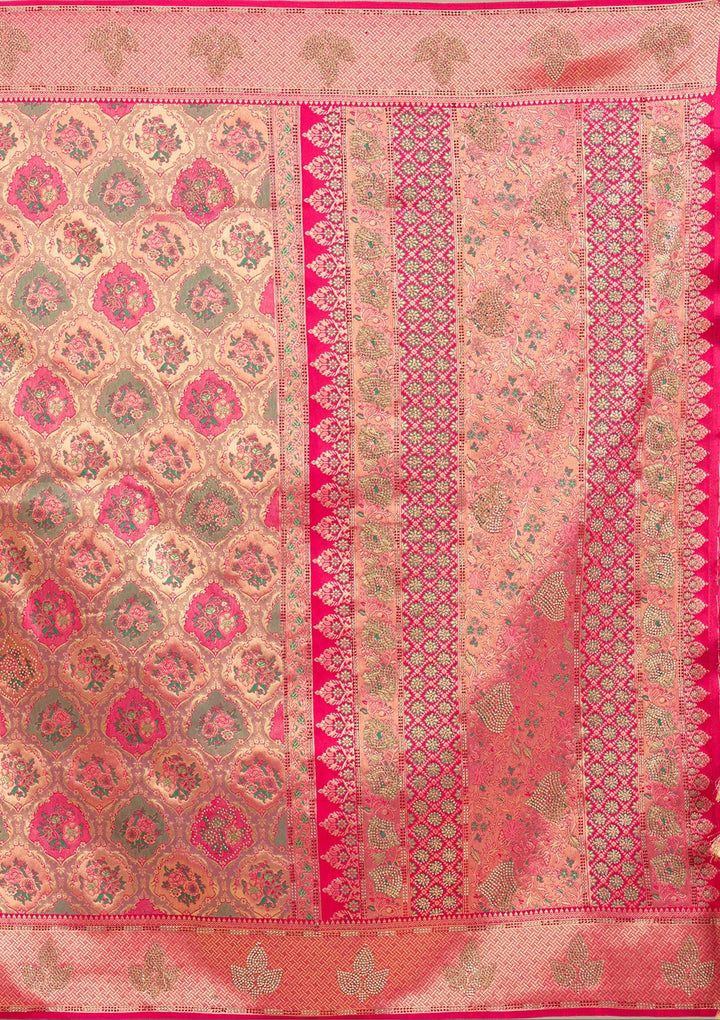 Rani Pink Stonework Silk Saree-Koskii