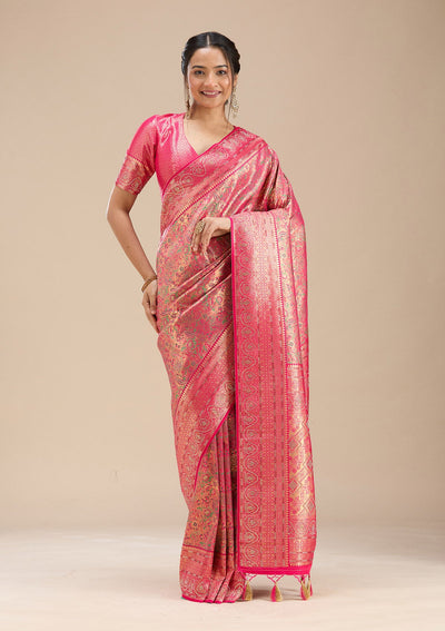 Rani Pink Stonework Silk Saree-Koskii