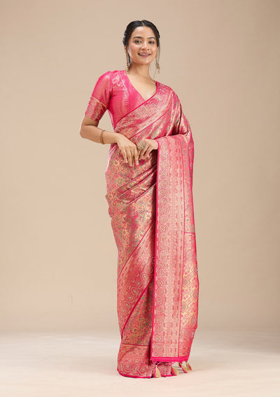 Rani Pink Stonework Silk Saree-Koskii