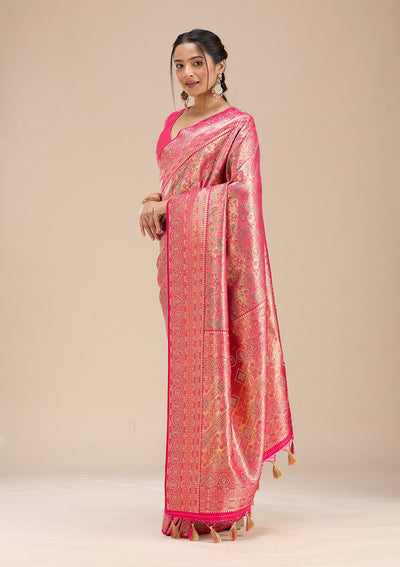Rani Pink Stonework Silk Saree-Koskii