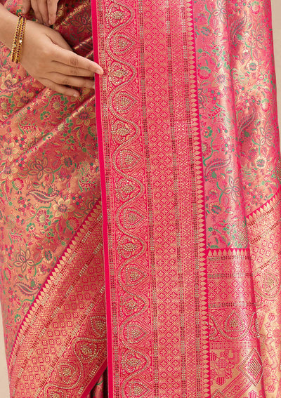 Rani Pink Stonework Silk Saree-Koskii
