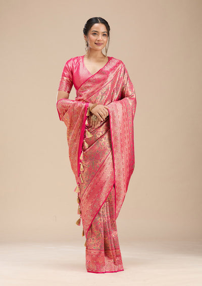 Rani Pink Stonework Silk Saree-Koskii