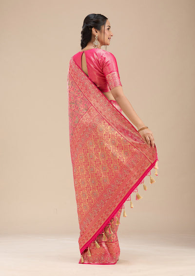 Rani Pink Stonework Silk Saree-Koskii