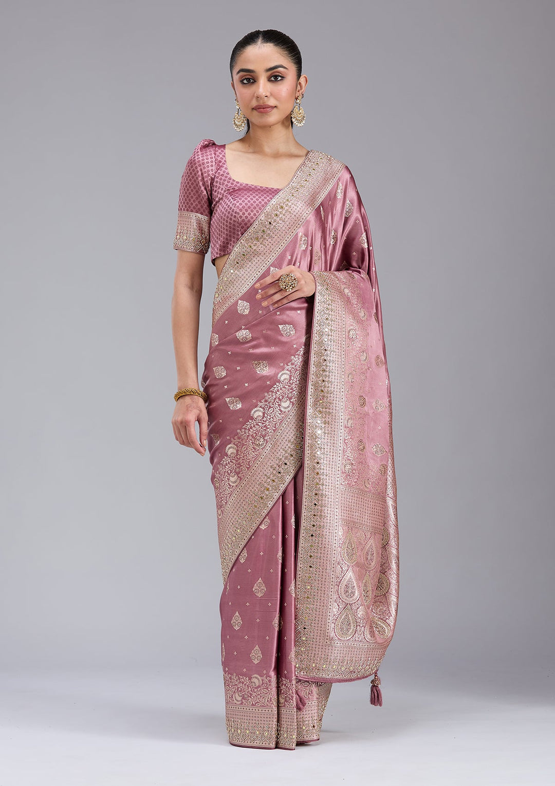Mauve Stonework Silk Saree_koskii