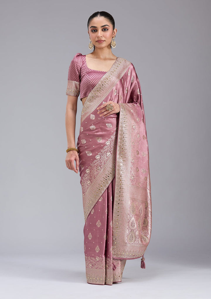 Mauve Stonework Silk Saree_koskii