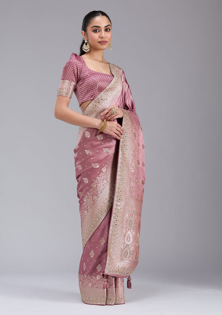 Mauve Stonework Silk Saree_koskii