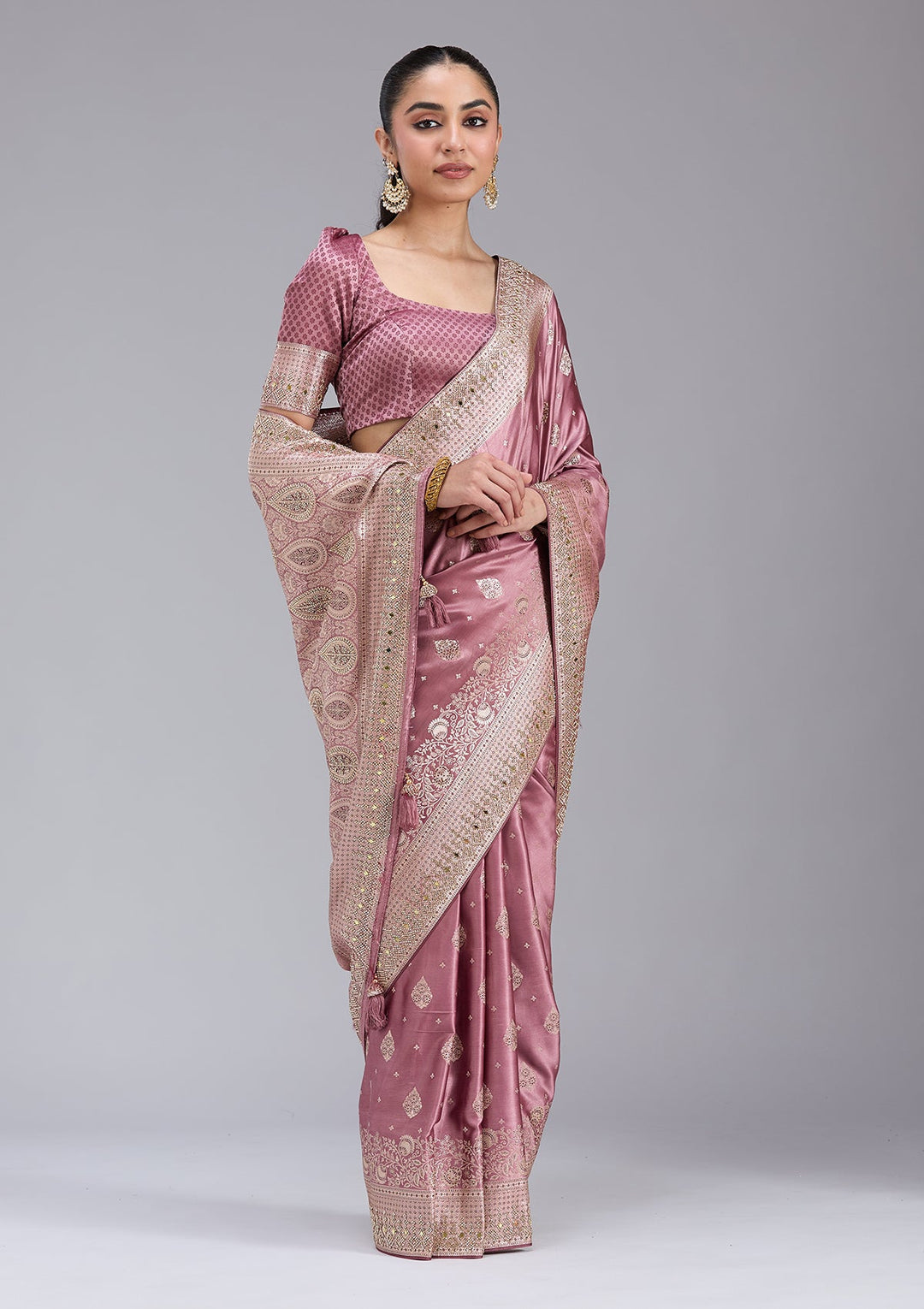 Mauve Stonework Silk Saree_koskii