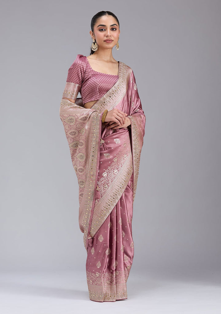 Mauve Stonework Silk Saree_koskii