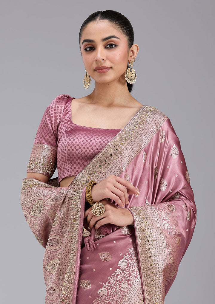 Mauve Stonework Silk Saree_koskii