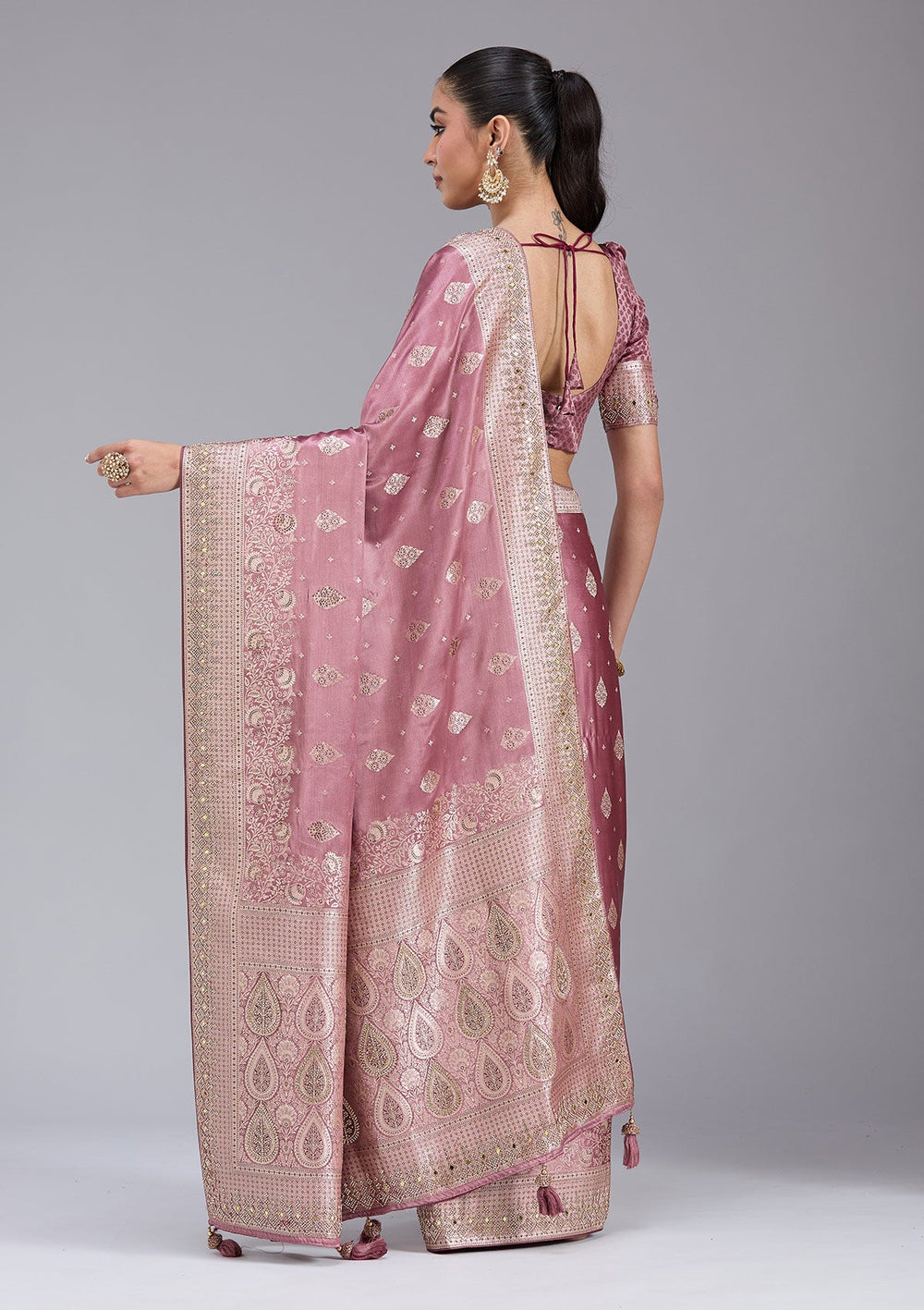 Mauve Stonework Silk Saree_koskii