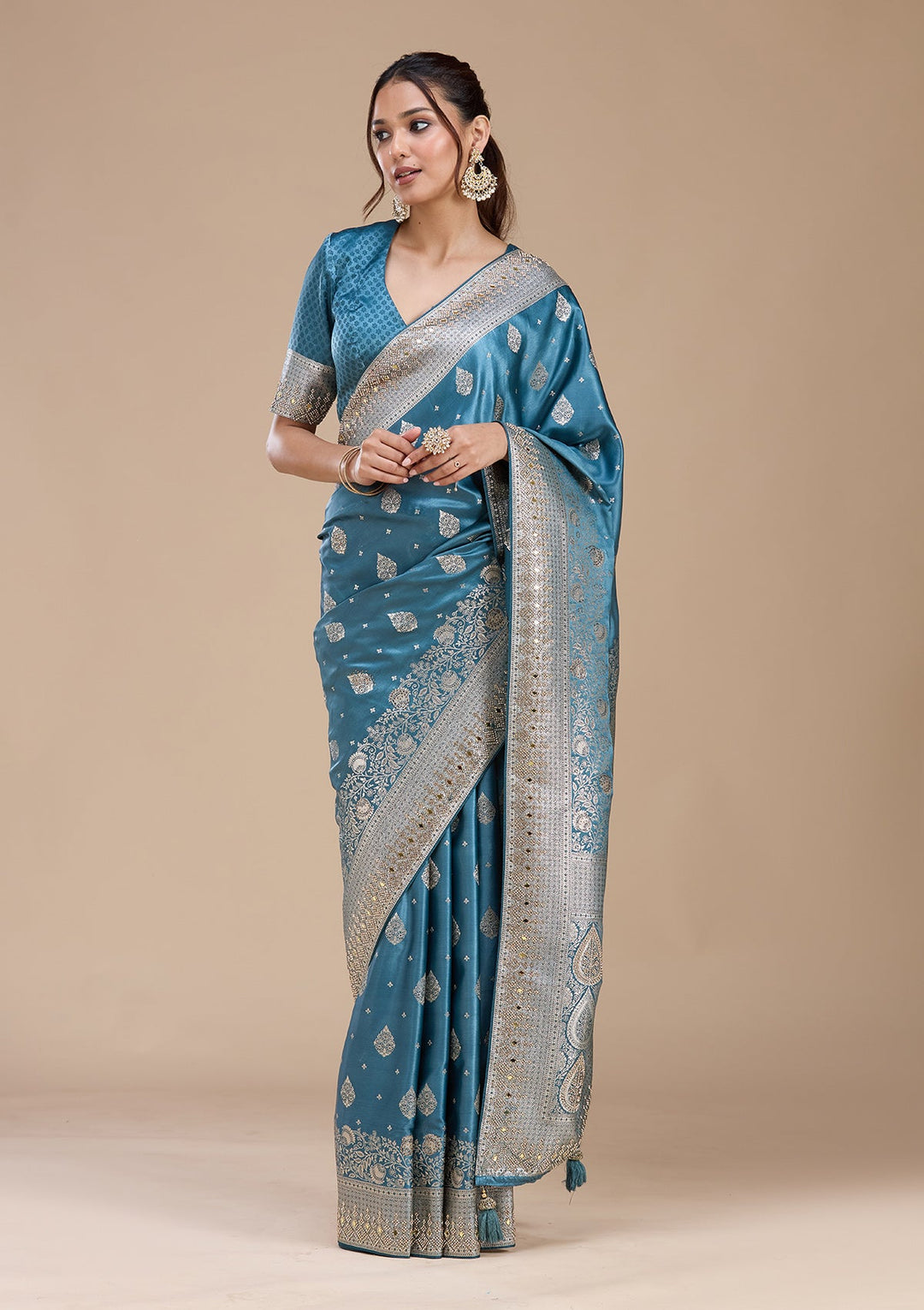 Navy Blue Stonework Silk_Saree_koskii
