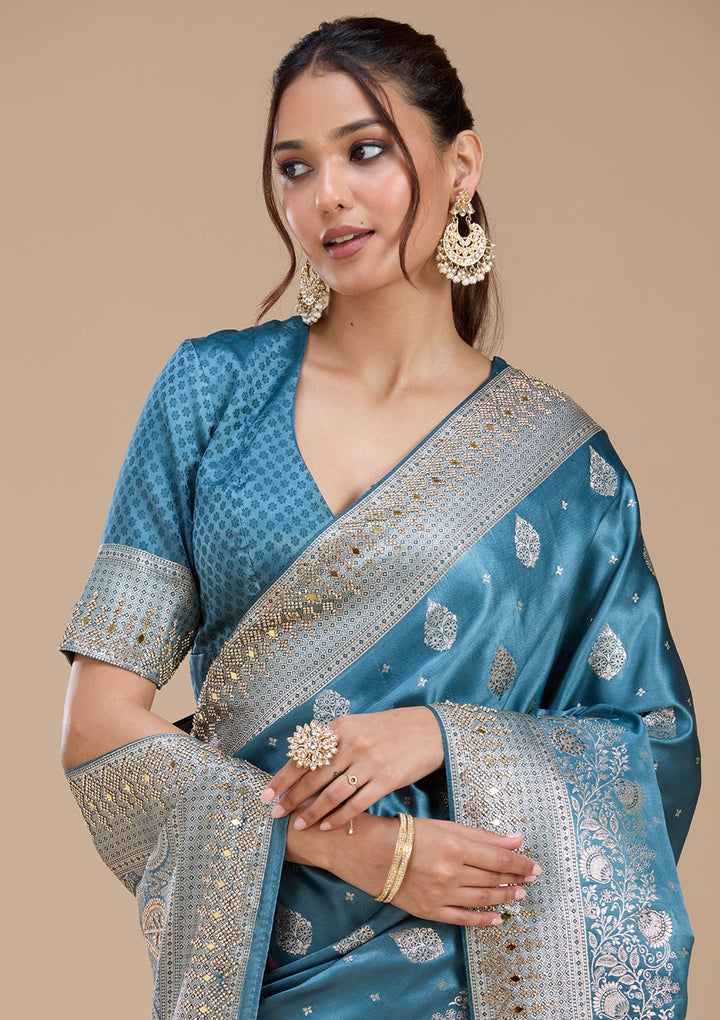 Navy Blue Stonework Silk_Saree_koskii