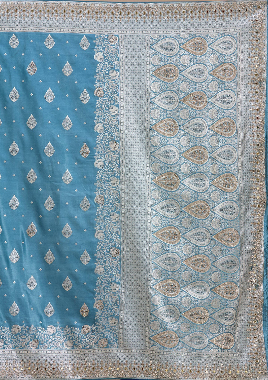 Navy Blue Stonework Silk_Saree_koskii