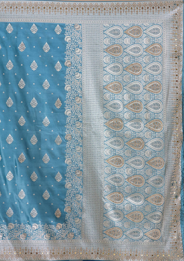 Navy Blue Stonework Silk_Saree_koskii