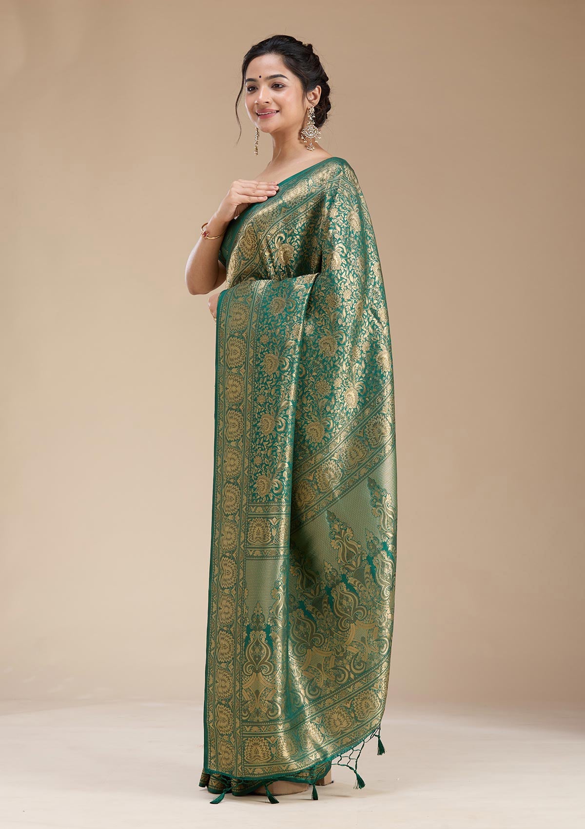 Bottle Green Banarasi Silk Saree-koskii