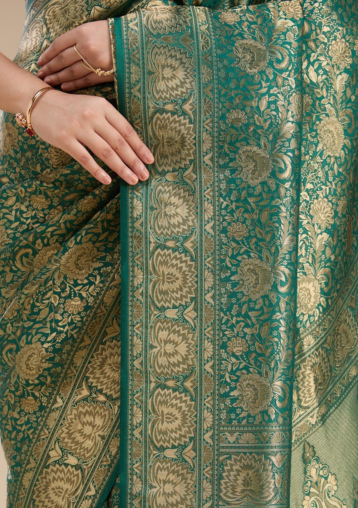Bottle Green Banarasi Silk Saree-koskii