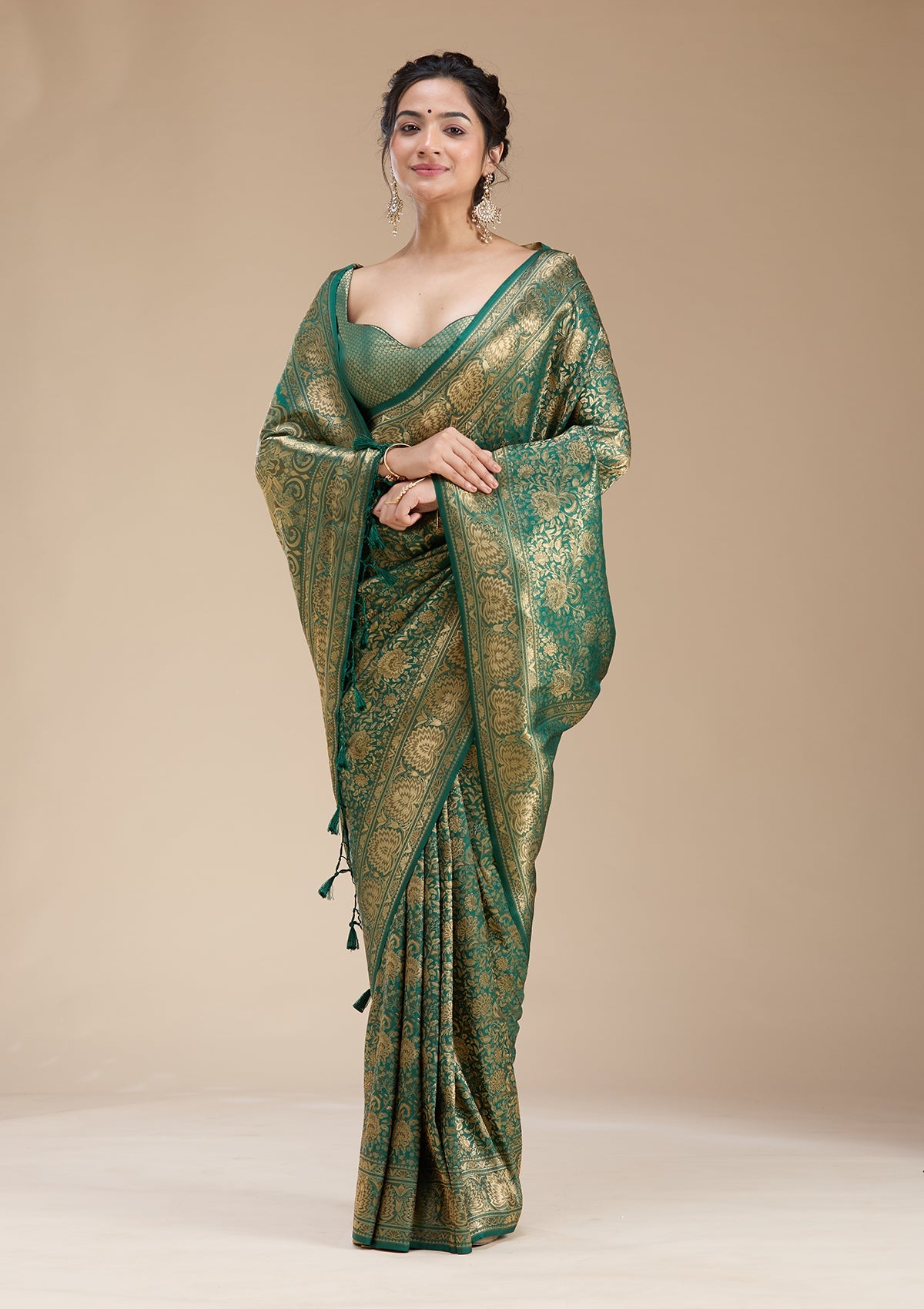 Bottle Green Banarasi Silk Saree-koskii