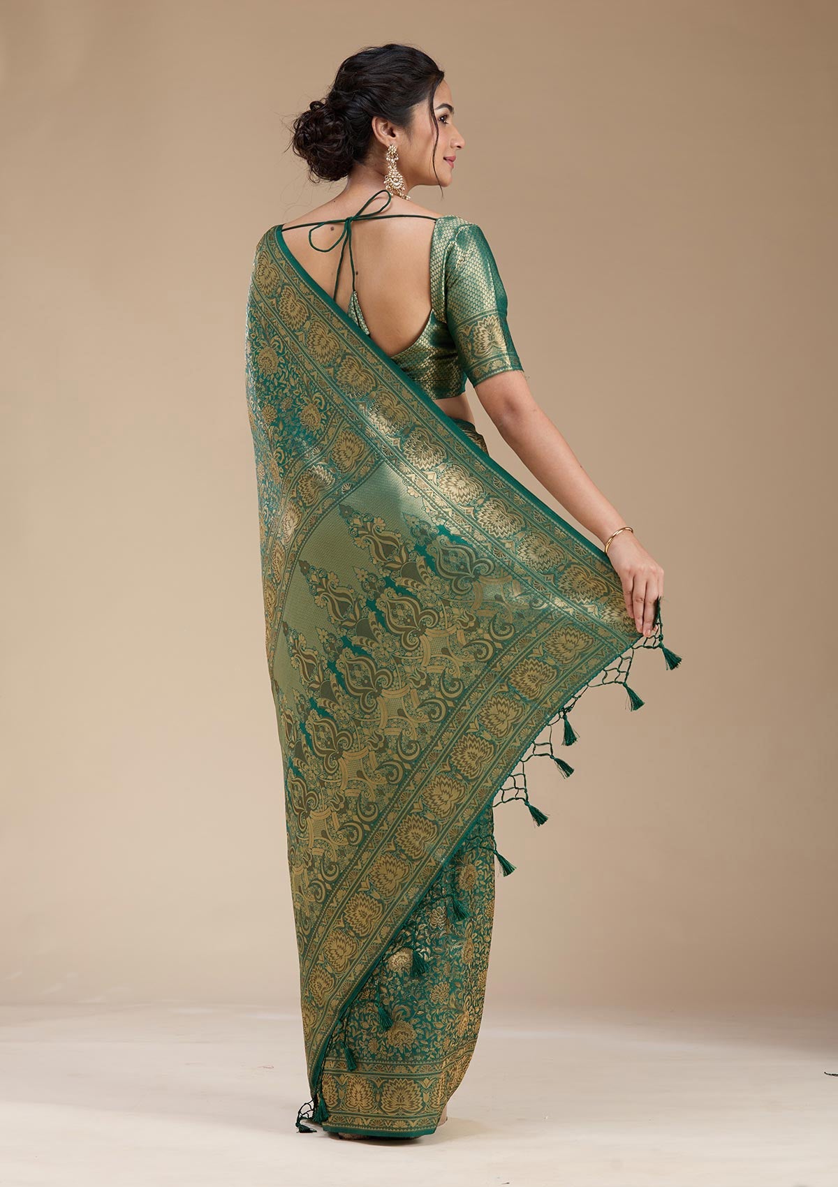Bottle Green Banarasi Silk Saree-koskii