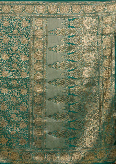 Bottle Green Banarasi Silk Saree-koskii