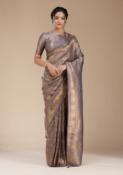 Lavender Banarasi Silk Saree-koskii