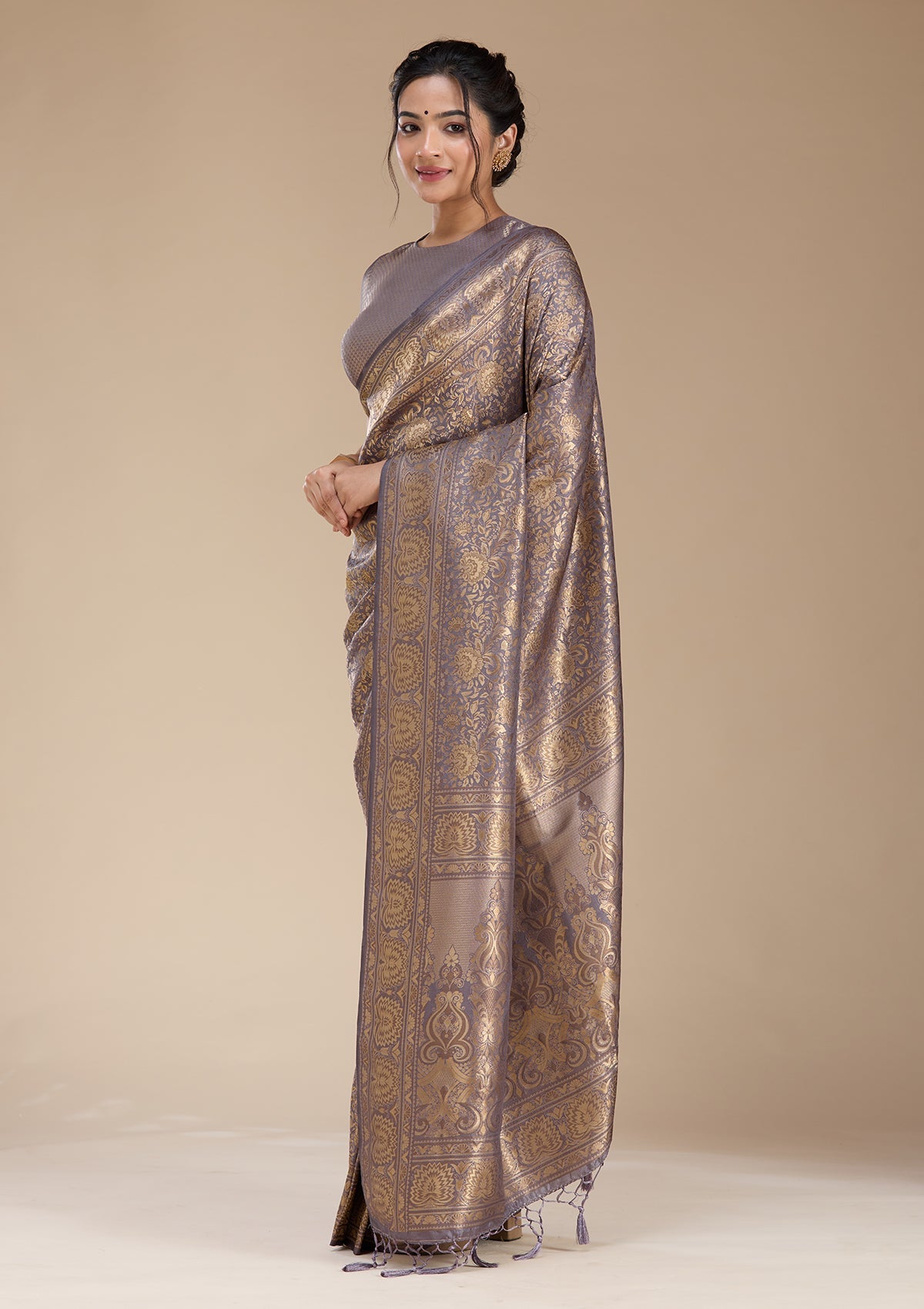 Lavender Banarasi Silk Saree-koskii
