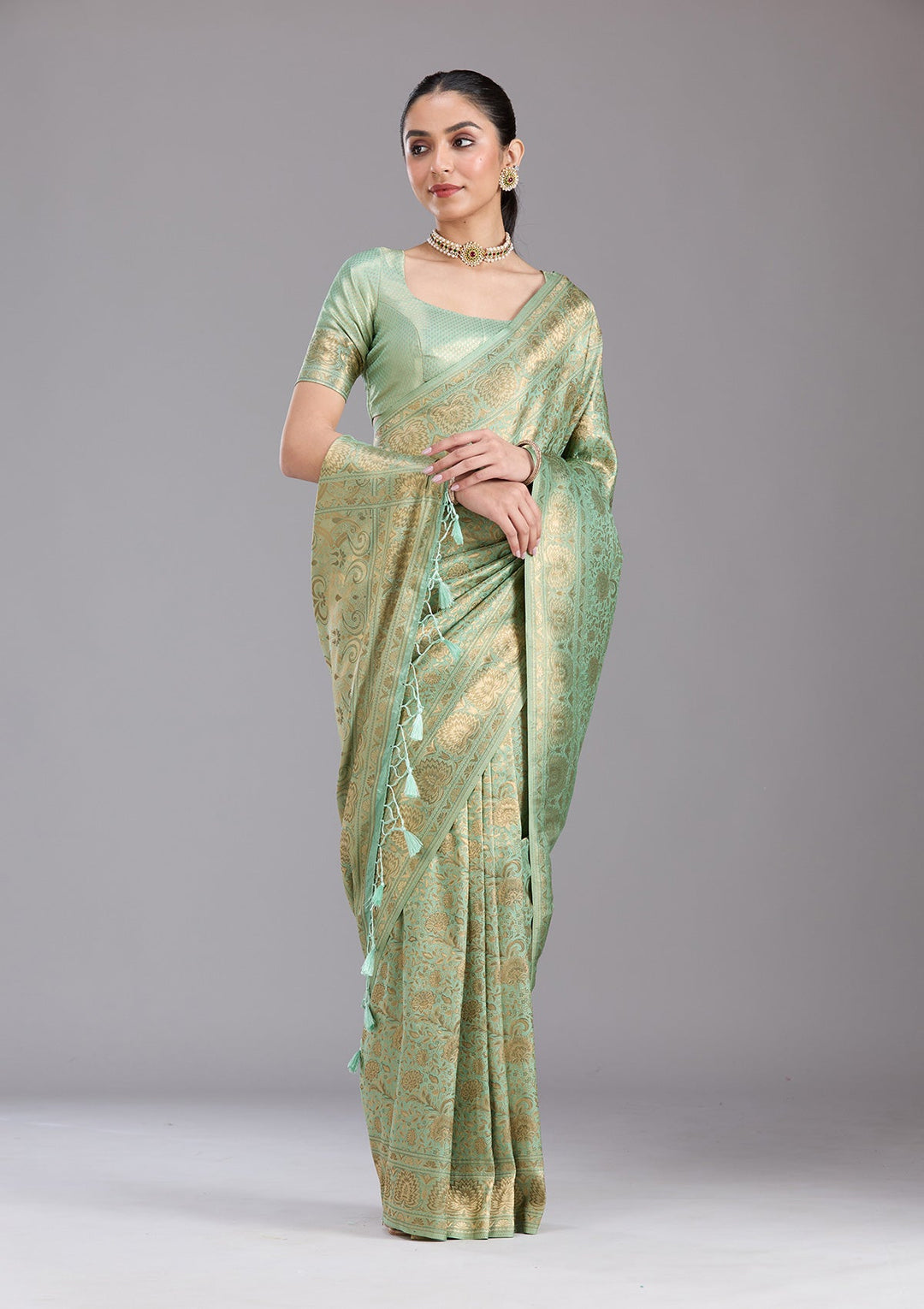 Pista Green Zariwork Art Silk Saree-koskii