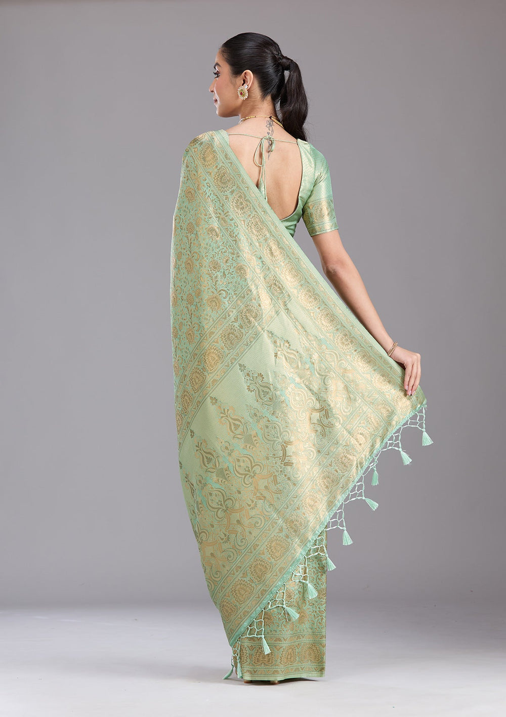 Pista Green Zariwork Art Silk Saree-koskii