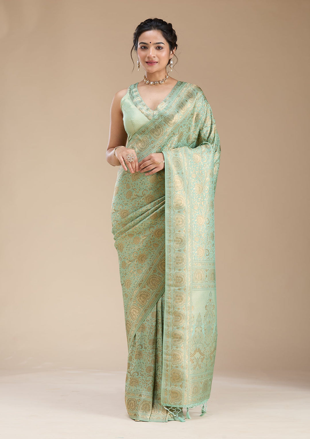 Sky Blue Banarasi Silk Saree-koskii
