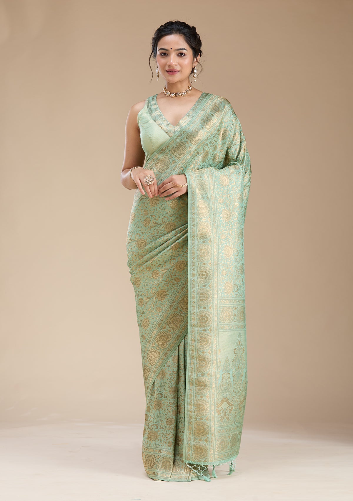 Sky Blue Banarasi Silk Saree-koskii